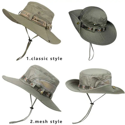 Men Bucket Hat Outdoor UV Protection Wide Brim Panama Safari Hunting Hiking Hat