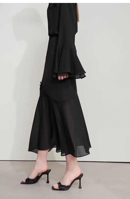 Minimalist Casual Bustier Skirt Women 2025 Summer New Office Lady Lace Slim Half-body Chiffon Fishtail Skirts 12522064