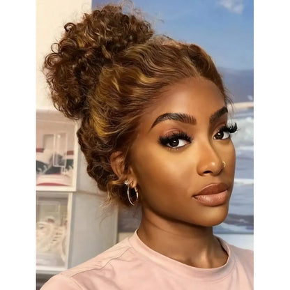 30 34 Inch Highlight 4/27 Ombre Honey Blonde Deep Wave 13x4 HD Lace Frontal Wig 250% Density Glueless Curly Human Hair Wig
