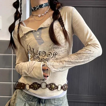 2026 Summer Kawaii Sweet Y2k Crop Tops Woman Casual Slim Long Sleeve Blouse Solid Korean Fashion Bodycon Pullover Office Lady