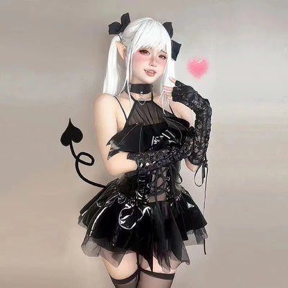 Dress Women Harajuku Streetwear Grunge Bandage Hollow Out Bats Dress Punk Y2k E-girl Mall Gothic Clothes