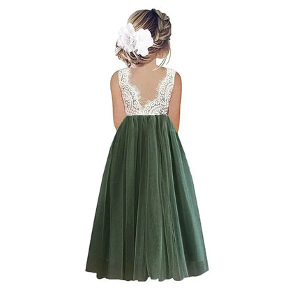 Vestido de Dama de Honra para Bebê Crianças Verão Princesa Festa Renda Casamento Aniversário Vestidos Roupa Infantil 2 4 6 8 10 12 14