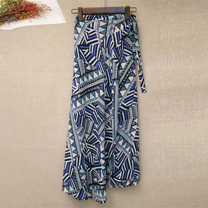 Wrap Skirts Women Casual Chiffon Tie-Waist Ruffle Wide Leg Loose