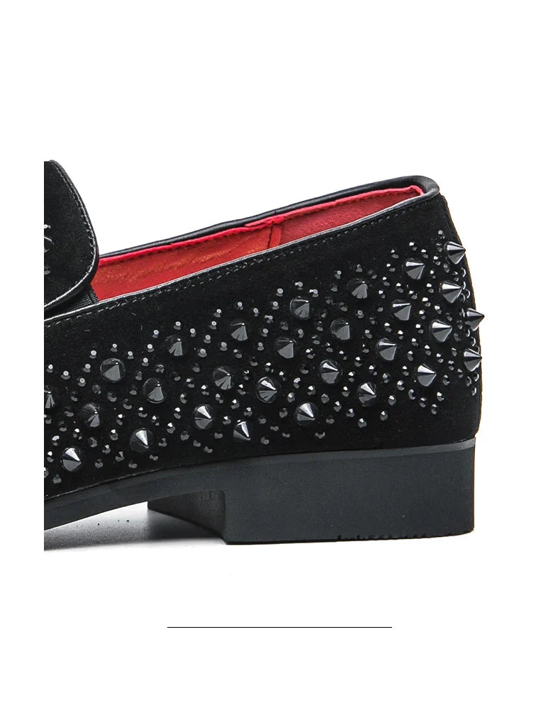 Hairdresser personality trend rivet hot diamond Loafers men's British vintage rhinestone shoe hipster leather shoes