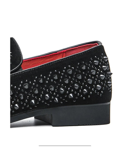 Hairdresser personality trend rivet hot diamond Loafers men's British vintage rhinestone shoe hipster leather shoes