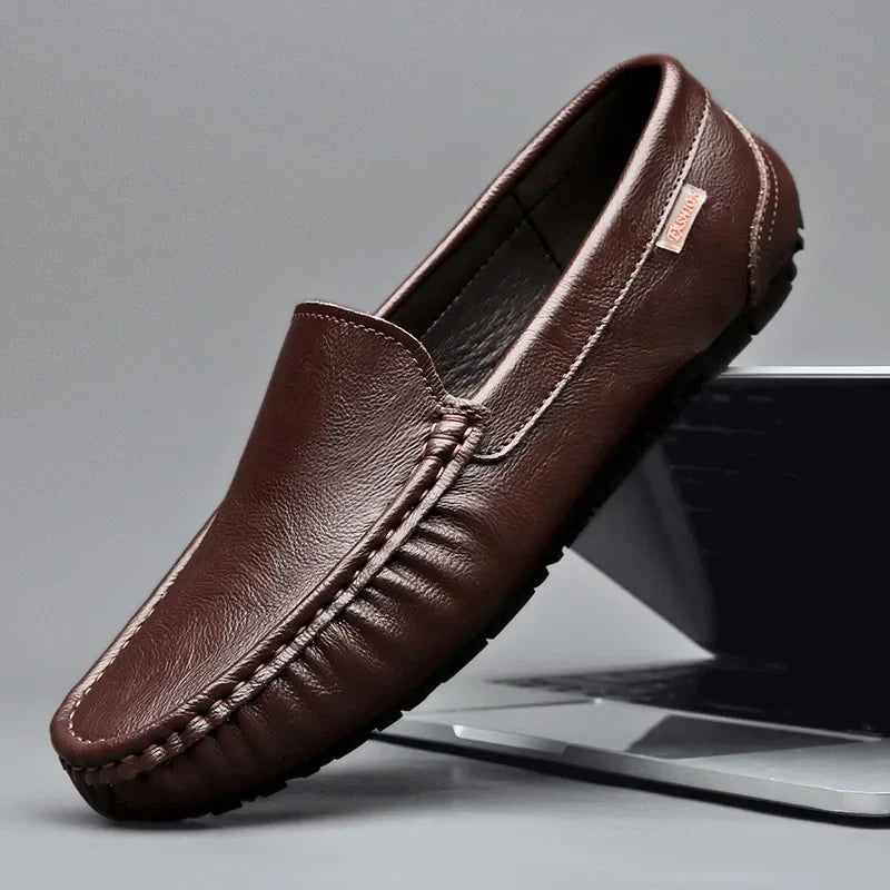 2024 Business Genuine Leather Men Shoes Casual Slip-On Loafers Breathable Leather Shoes Men Flat Hot Selling Moccasin Work Shoes