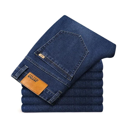 Tamanhos Grandes 40 42 44 46 2025 Nova Calça Casual Social Elástica Calça Jeans Azul Clássico Masculina Calça Jeans Solta Reta Masculina