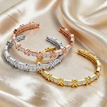 Crystals from Swarovski Letter X Cuff Bangle Women Men Fashion Stack-able White Bracelet Party Daily Charming Jewelry