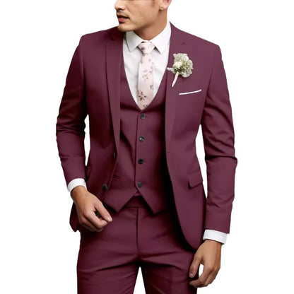 2025 Fashion Men Slim Fit Two Button Suit Set Amazon Cross Border Three Piece Business Suit