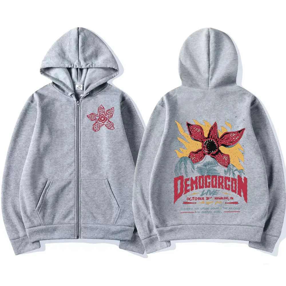 Eddie Munson The Demogorgon Zipper Hoody Men Women Cannibal Flower Monster Print Jacket Pullover Sweatshirt Oversized Streetwear