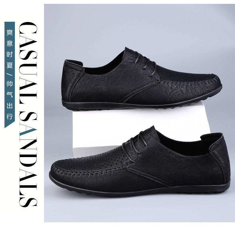 Summer Hollow Out Leather Shoes Men Luxury Italian Men Casual Handmade Moccasins Designer Breathable Boat Shoes