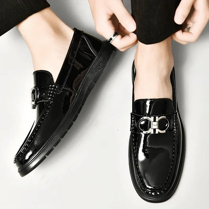 Amazon Plus Size 47cow Leather Men's Shoes Mirror Bright Face Plaid Embossed British Style Casual Business Pants Shoes