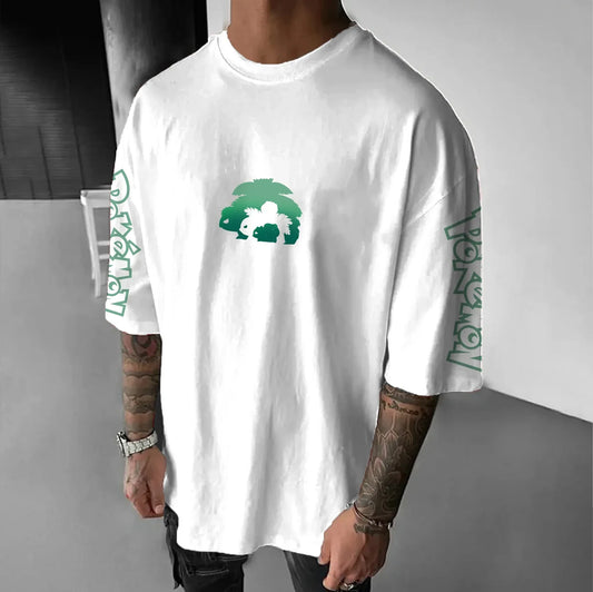 Japanese Anime Peripheral Bulbasaur Short Sleeve T-Shirt Summer Men's Fashion Breathable Sports Top