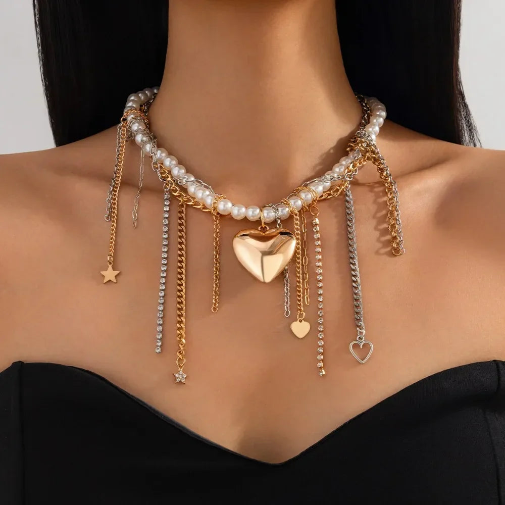 Elegant Irregular Imitation Pearl Beads Necklace for Women Vintage Party Wedding Tassels Choker Fashion Jewelry Accessories Gift