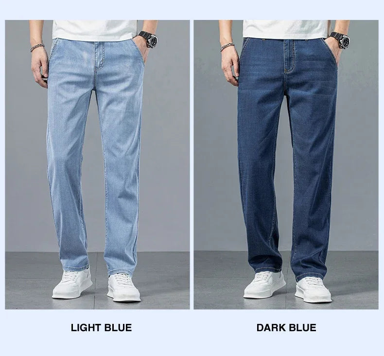 2026 New in Lyocell Fabric Summer Ultra-thin Men's Jeans Soft Drape Loose Straight Casual Denim Pants Street Wide Leg Trousers
