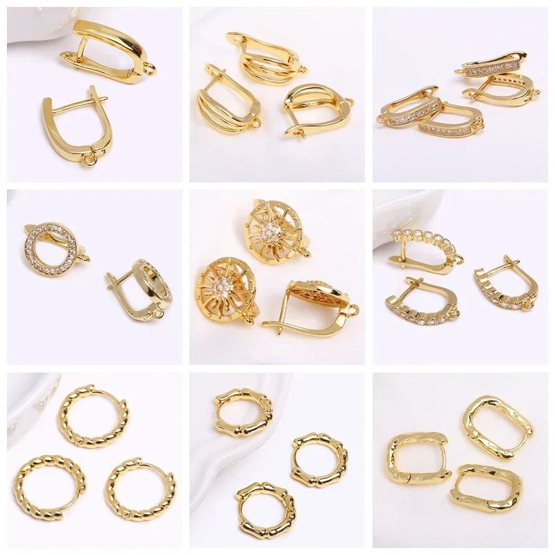 14K Gold Plated Brass Earrings Hooks Round Hoop Earrings,Earring Fixtures,Fasteners For Earrings,DIY Earring Making Accessories