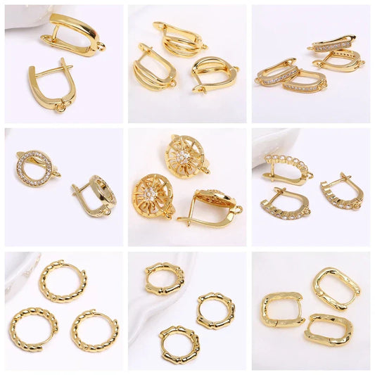 14K Gold Plated Brass Earrings Hooks Round Hoop Earrings,Earring Fixtures,Fasteners For Earrings,DIY Earring Making Accessories