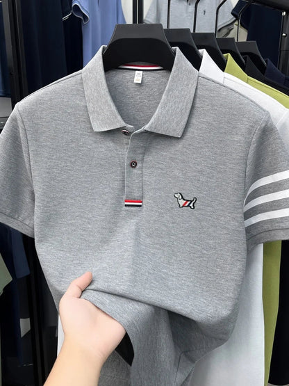 100% pure cotton short sleeve high-end brand cartoon dog embossed men's T-shirt summer new Korean casual breathable polo shirt