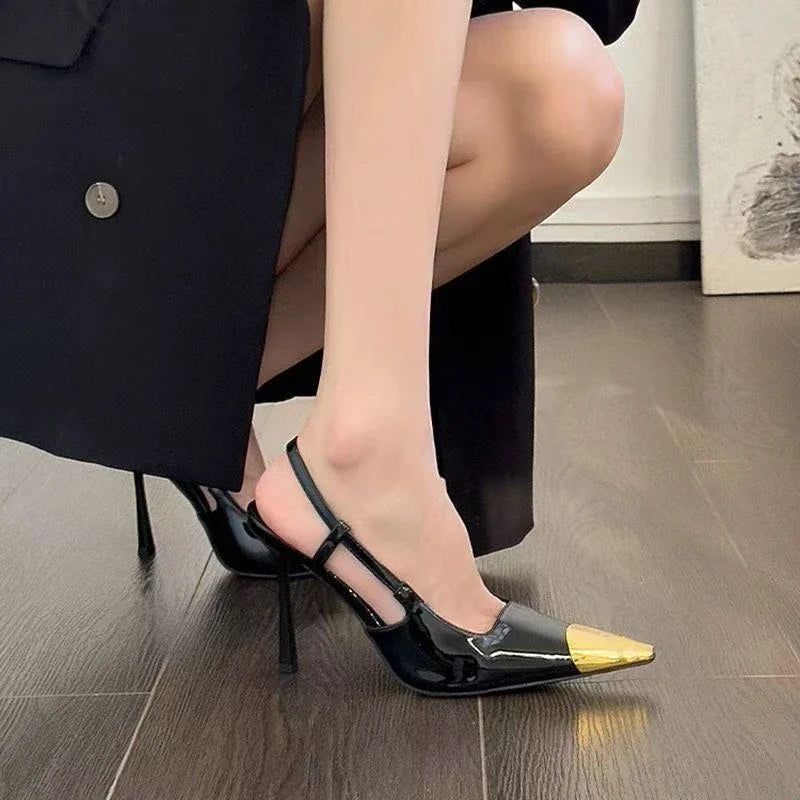 2026 New Summer Style Pointed Toe Stiletto Sandals with Single Strap, Microfiber Lining, Rubber Sole, Sexy High Heels