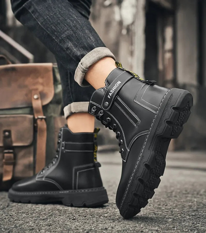 High Top Men's Shoes for Spring and Autumn, New Anti Slip and Waterproof Desert Boots Outdoor Zipper Hiking Shoes Work Boots