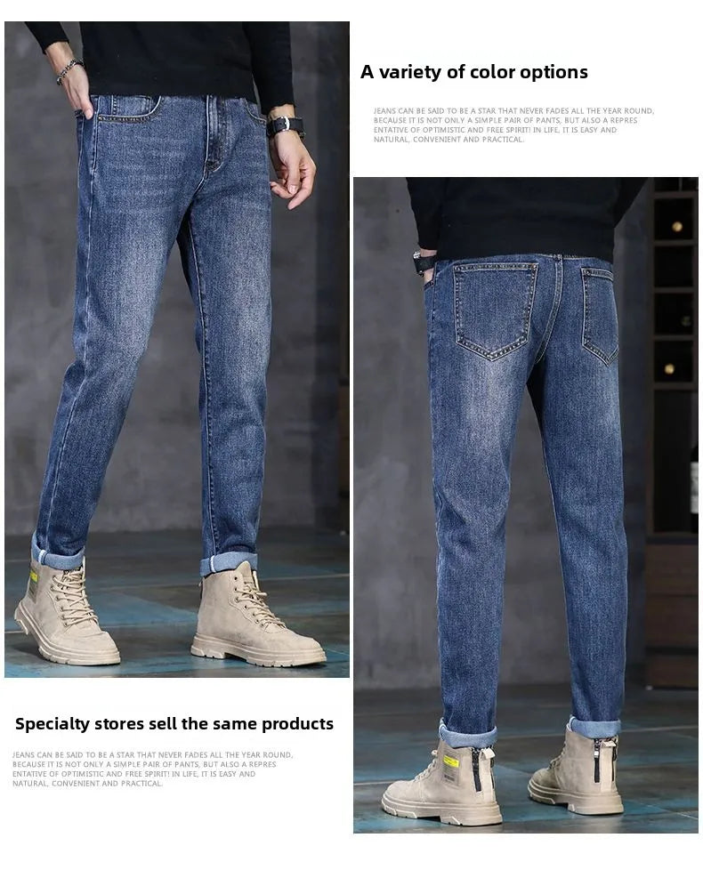 New Autumn/Winter 2026 Young Men Slim Stretch Jeans Straight Men High Waist Young Men Fashion Men's Trousers Jeans Pants