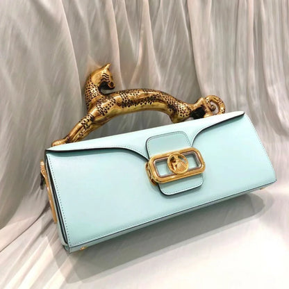 Square cowhide fashion personality versatile party shoulder bag with the same leopard handle bag high-end feeling women's bag.