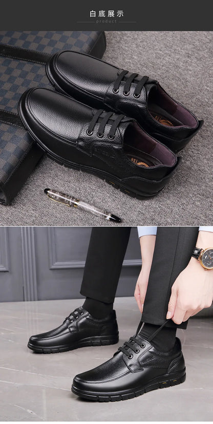 Handmade Leisure Men Shoes New Trendy Minimalist Work Shoes With Lace Up Middle-Aged Dad Formal Casual Business Leather Shoes
