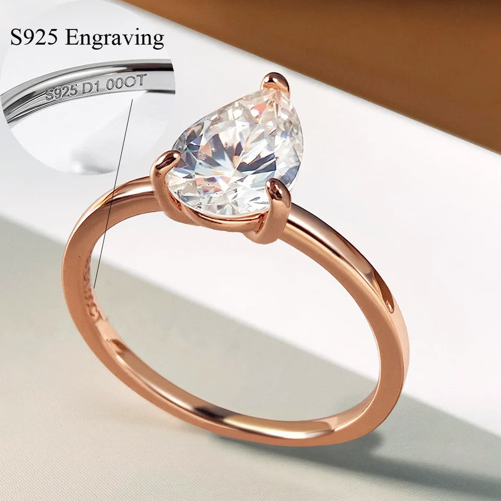 1/2/3/4CT Pear Cut D Color Moissanite Rings/Necklace For Women S925 Silver VVS1 Lab Diamond Waterdrop Pendant Jewely Gift