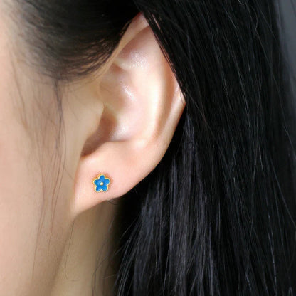 925 Sterling Silver Romantic White Enamel Flower Screw Bead Stud Earrings for Women Fashion Simple Piercing Jewelry Gift