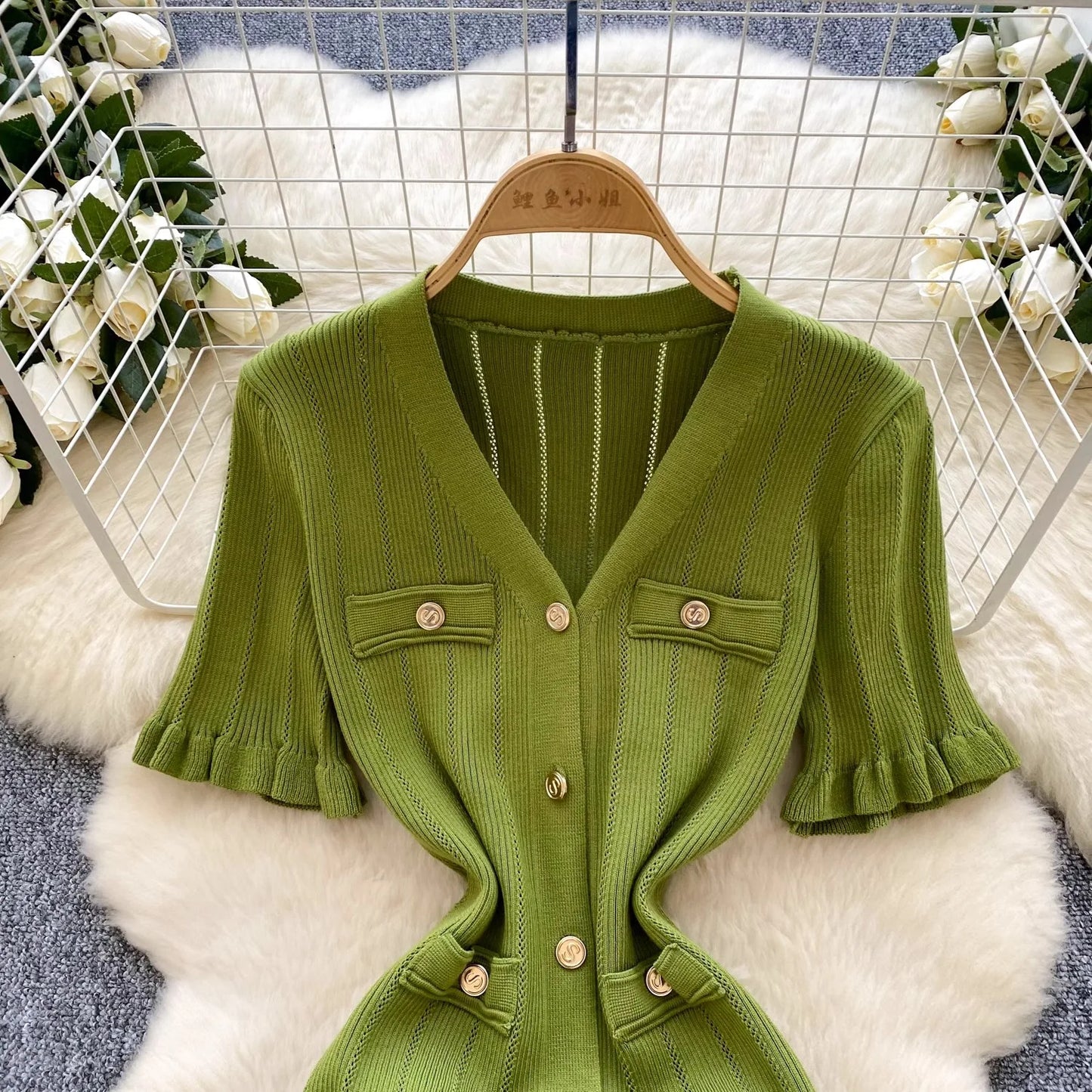 Fashion Vintage Knitted Long Dress Spring Summer Women Elegant V-neck Ruffled Bodycon Sweater Dress Party Vestido