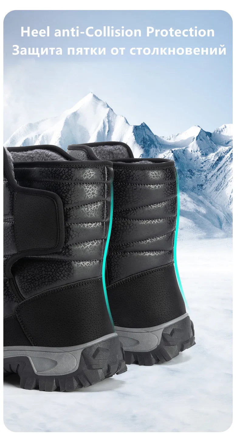 New Warm Men Plush Snow Boots High Top Winter Men's Boots Waterproof Winter Motorcycle Boots Outdoor Anti-Slip Men Hiking Boots