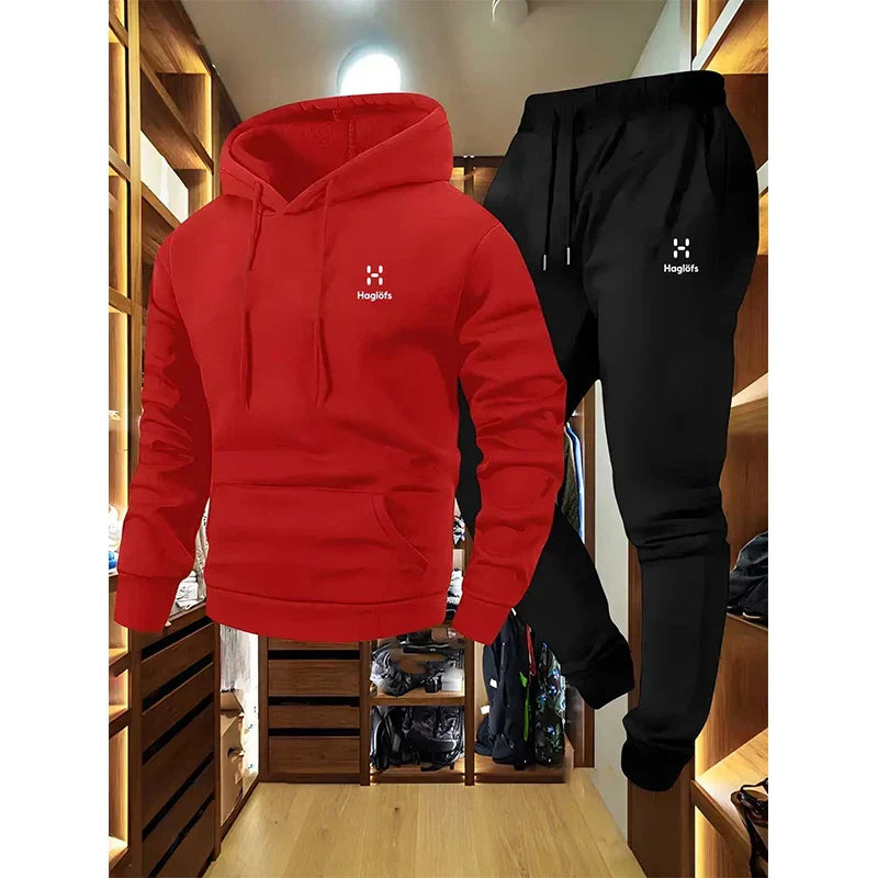 Men's hooded sweatshirt and sweatpants set casual long-sleeved geometric print hooded style pocket comfortable Streetwear style