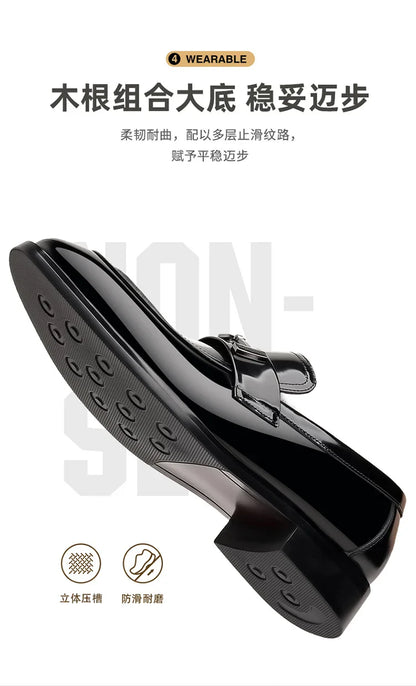 Men's Leather Shoes Genuine Leather High-end Brand One-pedal Formal Business 2025 New Shoes Glossy Doudou  Wedding  Dress Shoes