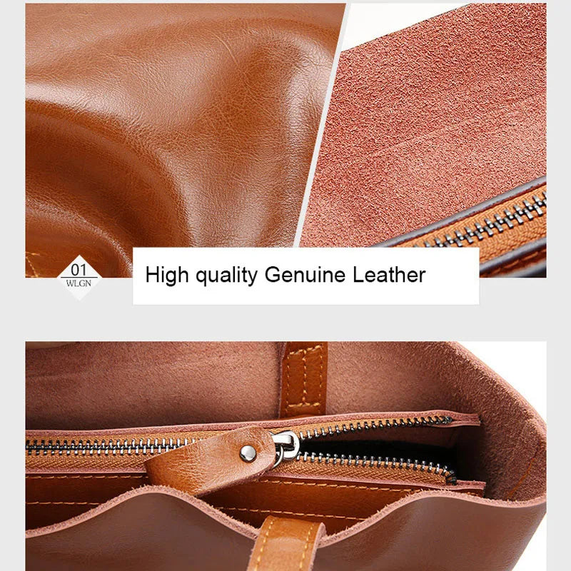 Women Genuine Leather Shoulder Bags Retro Fashion Designer Bag Large Capacity Female Versatile Tote Bag Portable Phone Bag Girl