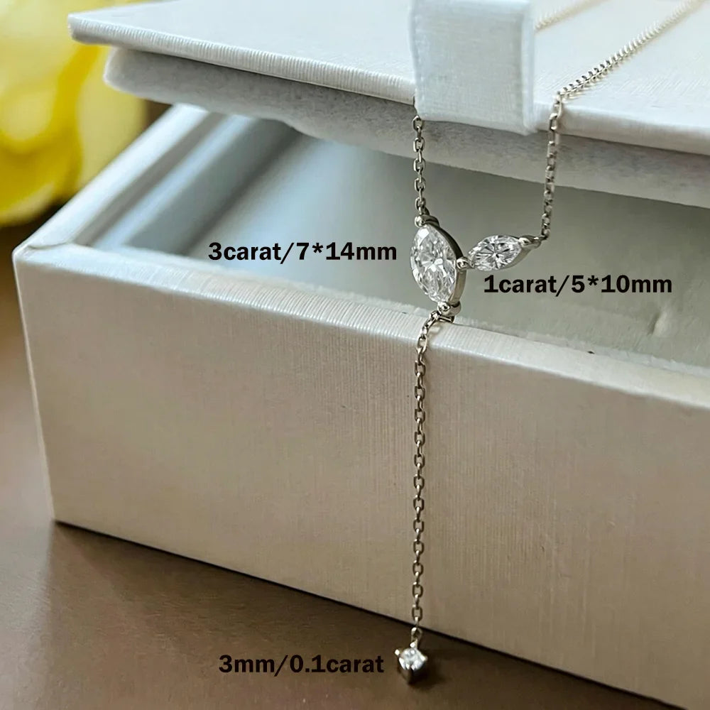 Marquise Cut Moissanite Jewelry Set For Women Lab Diamond Lariat Pendant Necklace Stud Earring Wedding Ring With Certificate