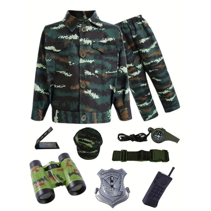 Kids Soldier Costume for Kid Party Army Costume camouflage Costumes for Boys Jungle Field Sniper Set with Pistol Compass Whistle
