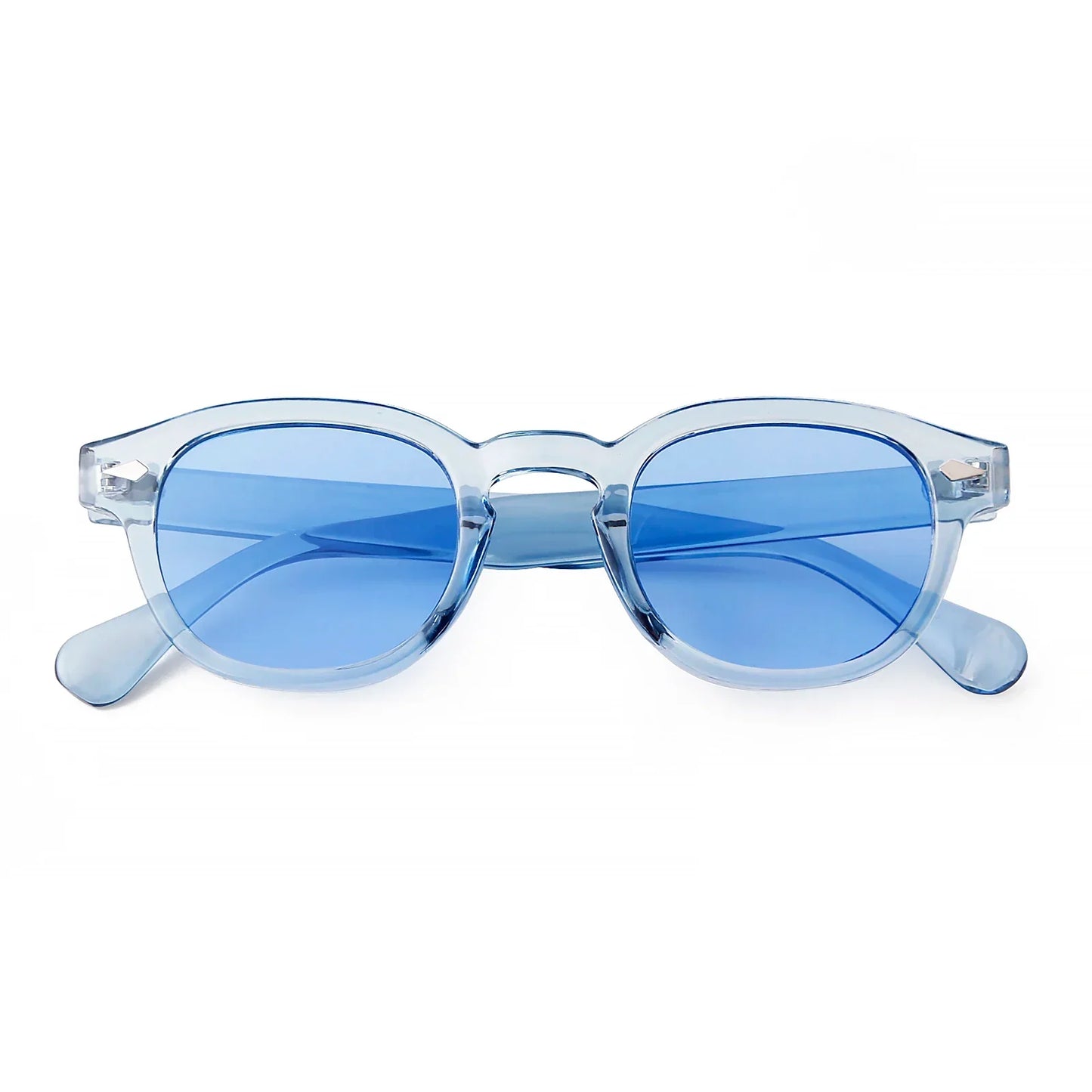 Fashion Transparent Blue Round Sunglasses Women Men 2024 Retro Rivet Tortoise Small Square Sun Glasses UV400 Lunettes De Soleil