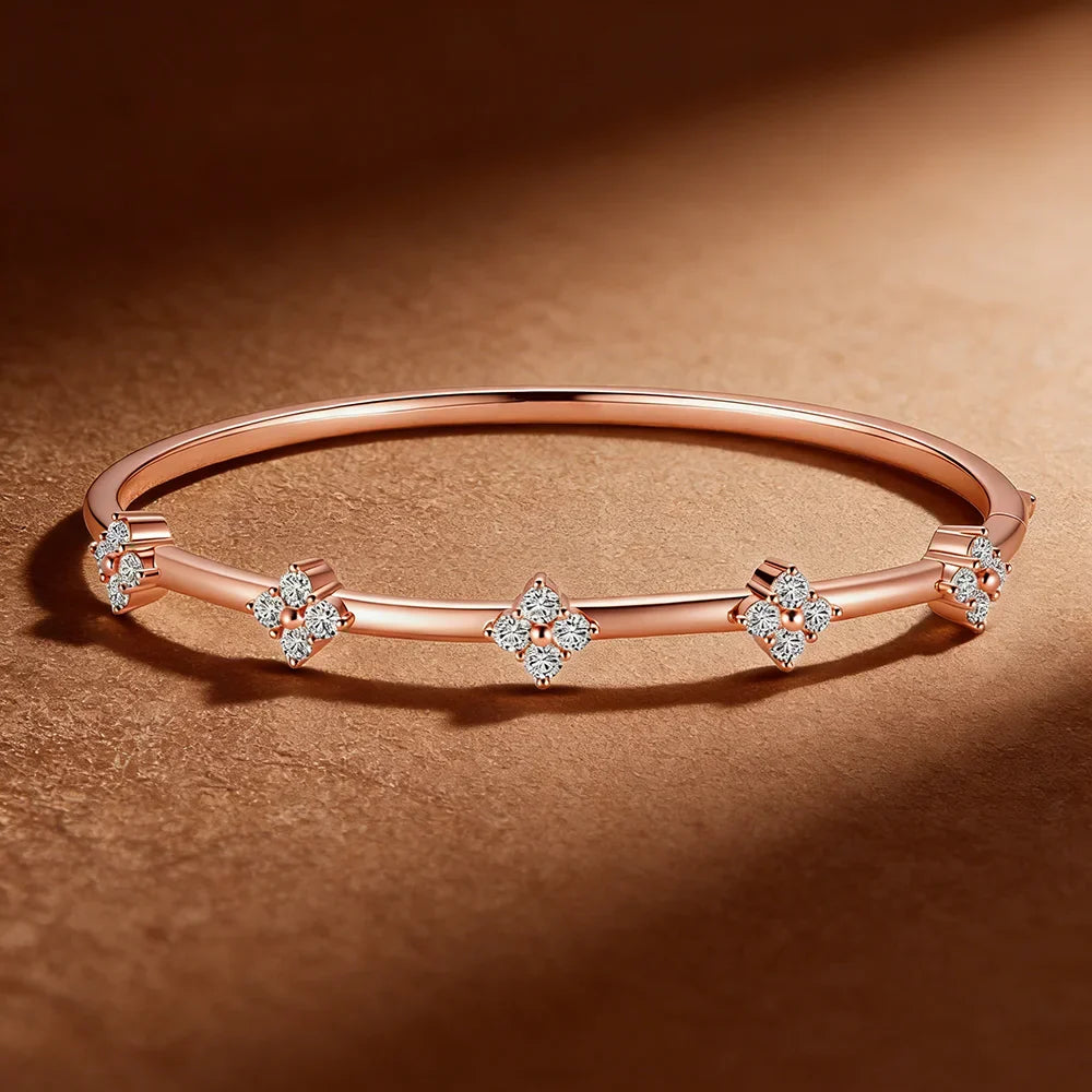 Clover Full Moissanite Diamond Bangle with Certificate 925 Sterling Silver Lucky Flower Bracelets for Women Fine Jewelry Gifts