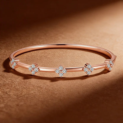 Clover Full Moissanite Diamond Bangle with Certificate 925 Sterling Silver Lucky Flower Bracelets for Women Fine Jewelry Gifts