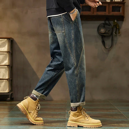 Trendy Loose Straight Casual Jeans Long Pants American Style Spring Autumn Loose Straight Cone Shape Jeans for Casual Wear