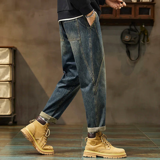 Trendy Loose Straight Casual Jeans Long Pants American Style Spring Autumn Loose Straight Cone Shape Jeans for Casual Wear