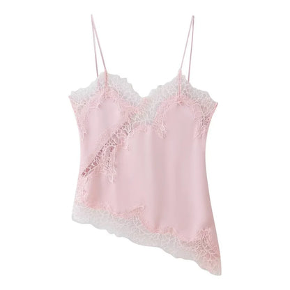 Lace Patchwork Short Camisole Stain Tops For Women Sexy Backless Tops Summer Sleeveless Women Straps Beach Top Female