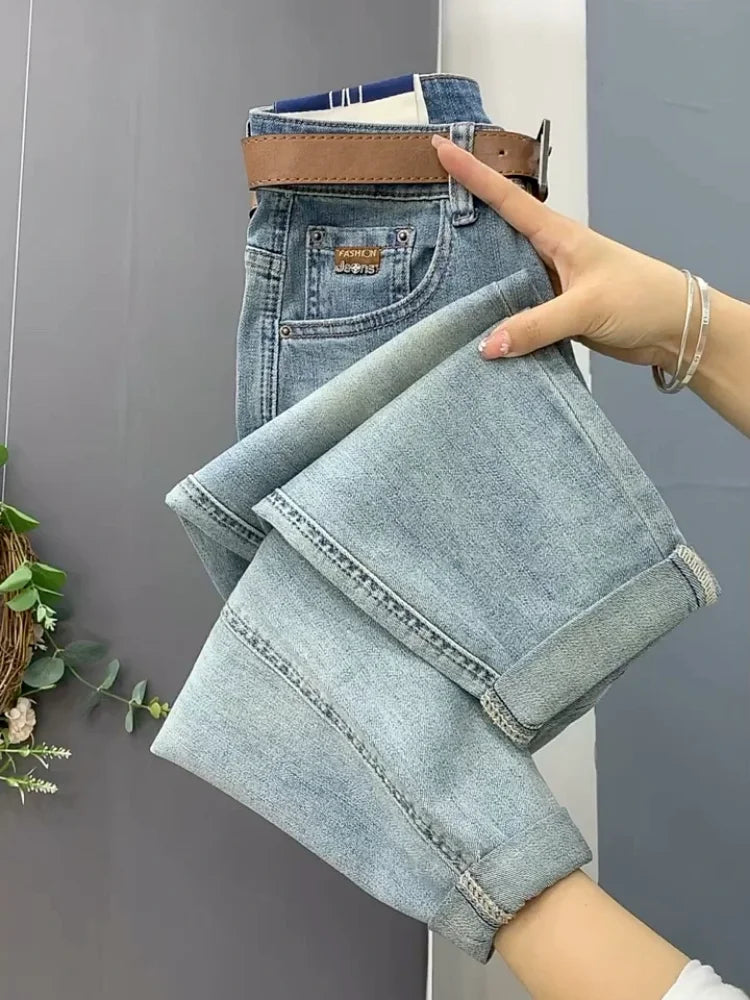 High Waist Straight Jeans Loose Fit Stretch Haren Denim Pants