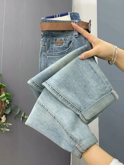 High Waist Straight Jeans Loose Fit Stretch Haren Denim Pants