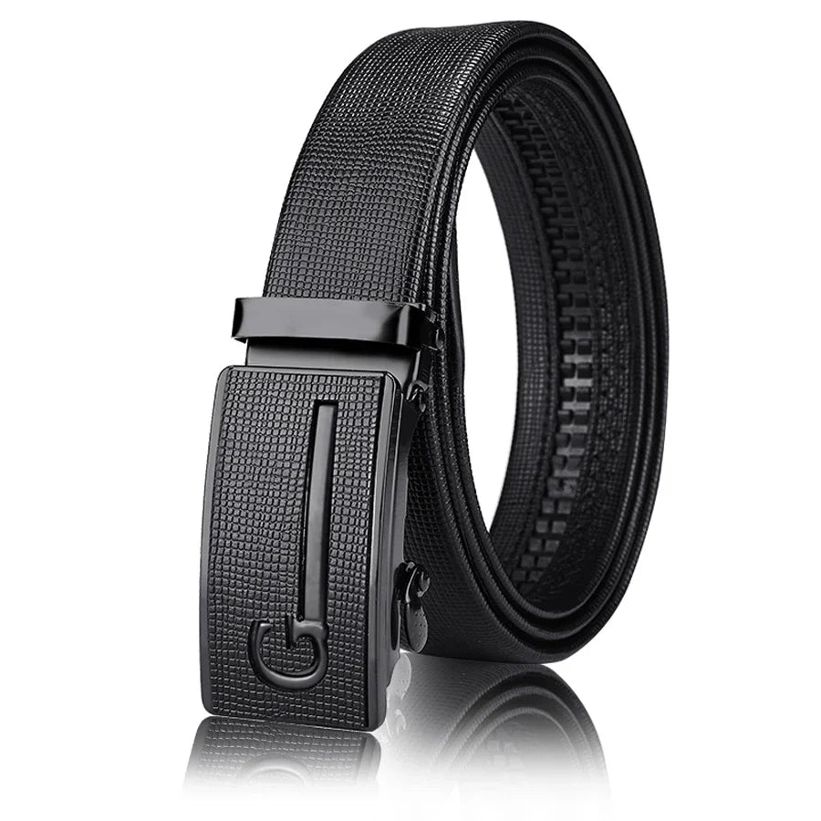 Men's leather belt with automatic buckle, Korean version trendy and casual middle-aged and young business leather pants belt