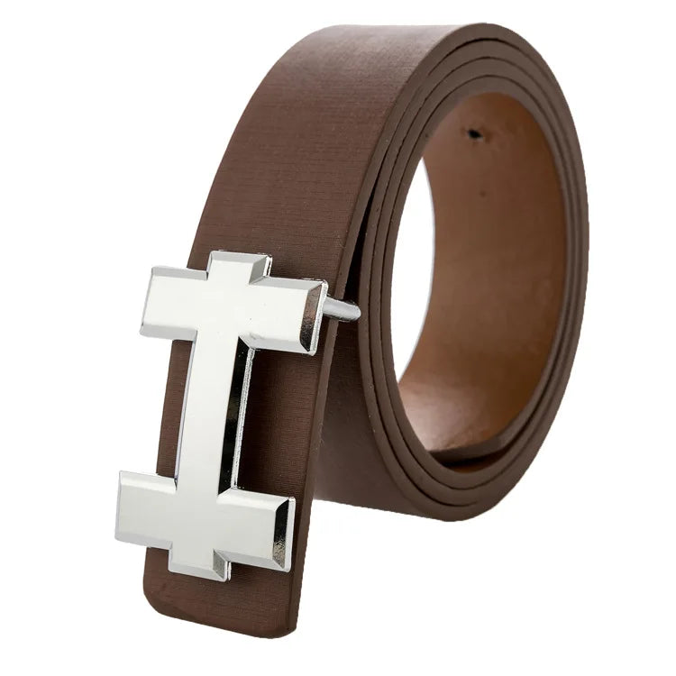Men's and Women's Casual Fashion Belt  Korean Version Gold Buckle Belt Trendy I-shaped Buckle Belt