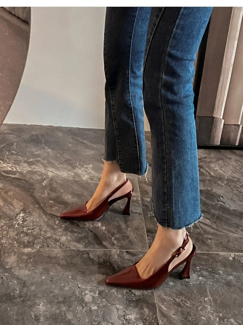 Women's Pumps Sexy Pointe High Heels Sandals Fashion Patent Leather High Heels Elegant Temperament High Heeled Sandals for Women