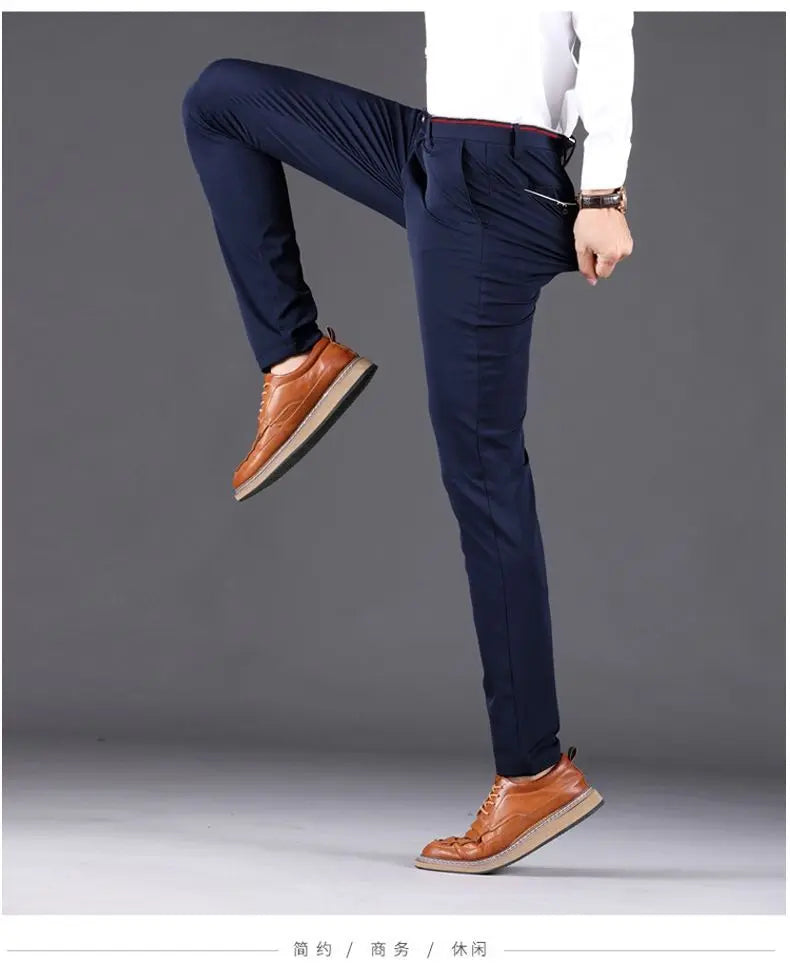 Men's Stretch Dress Pants Wrinkle Free, Slim Fit Business Trousers for Office, Spring Summer Lightweight Chino Slacks Black Blue