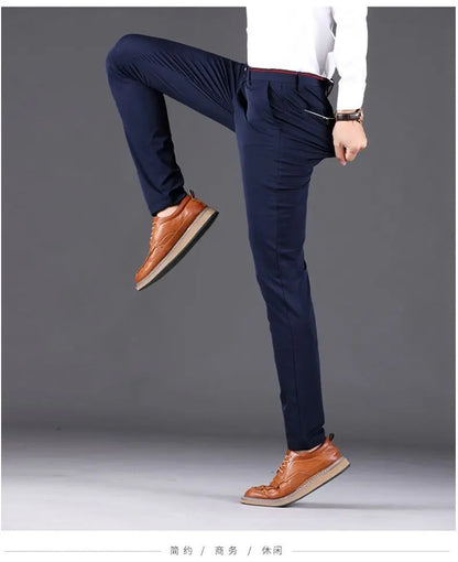 Men's Stretch Dress Pants Wrinkle Free, Slim Fit Business Trousers for Office, Spring Summer Lightweight Chino Slacks Black Blue