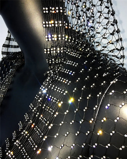 Sexy Deep V Neck Backless Camisole For Women Shiny Rhinestone Hollow See Through Fishnet Hooded Tank Top Rave Festival Crop Tops